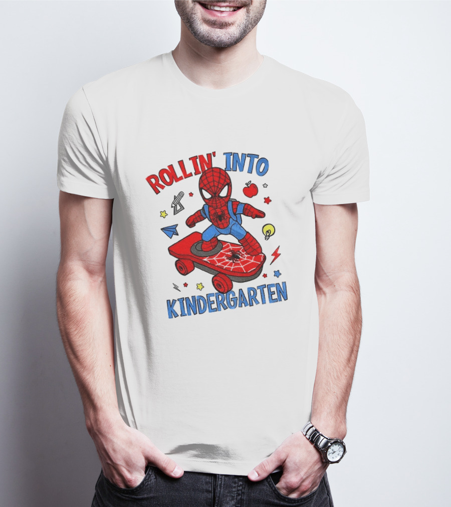 Rollin' Into Kindergarten Spider Man Skateboard Adventure T-Shirt