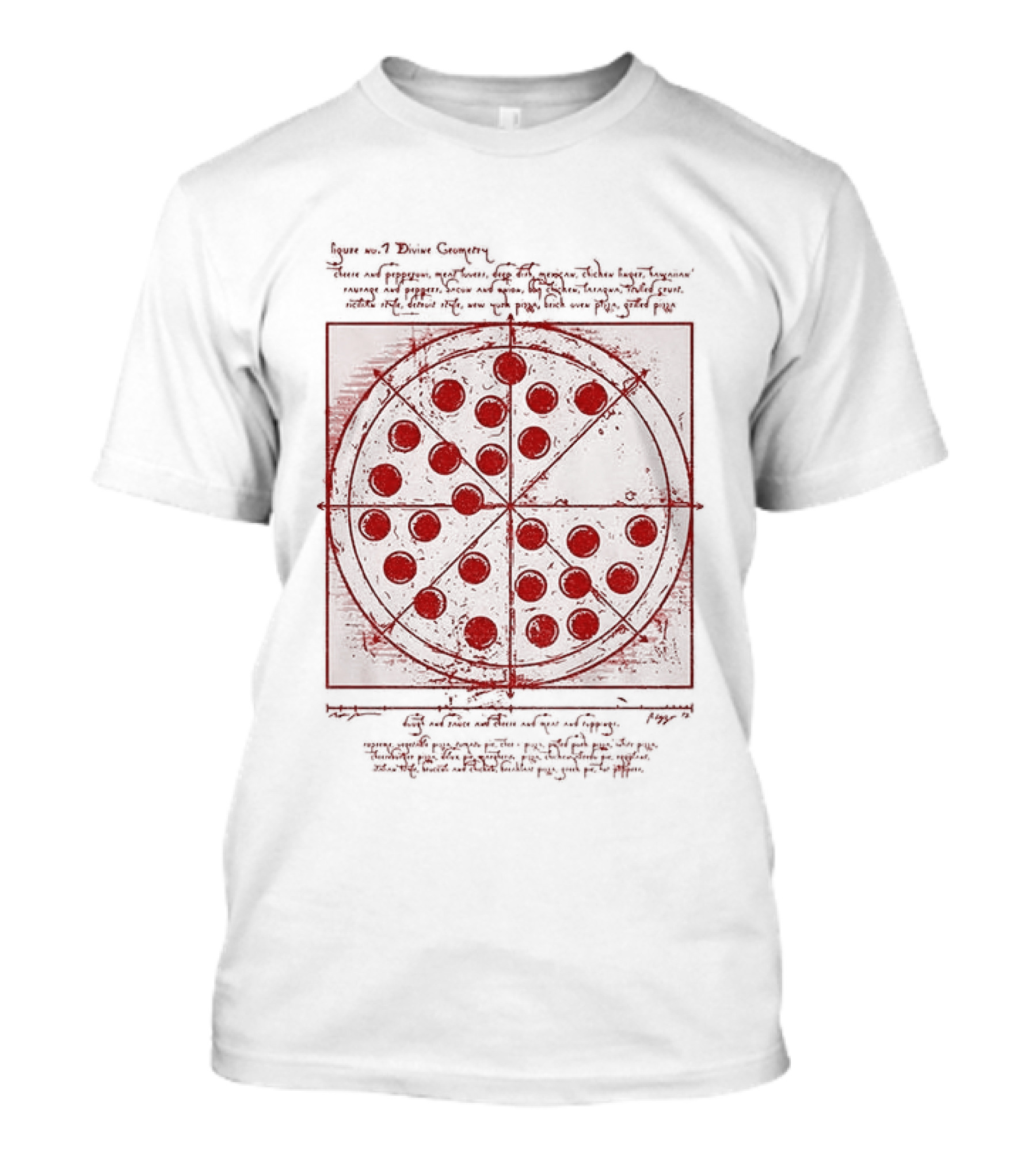 Vitruvian Pizza Leonardo Da Vinci Spider Tom Movie Pizza Drawing T-Shirt