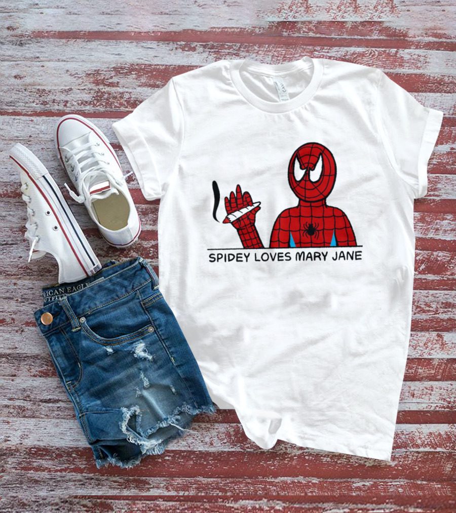 Spidey Loves Mary Jane Spider Man Smoking Humor T-Shirt