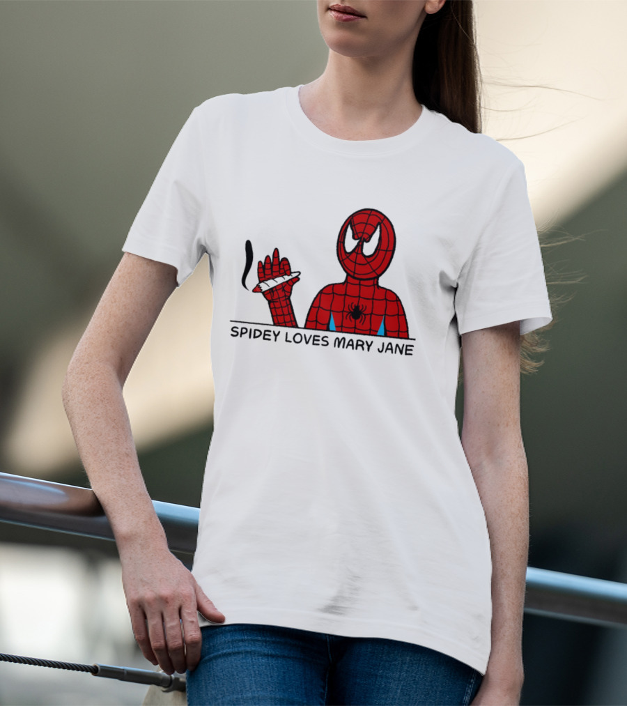 Spidey Loves Mary Jane Spider Man Smoking Humor T-Shirt