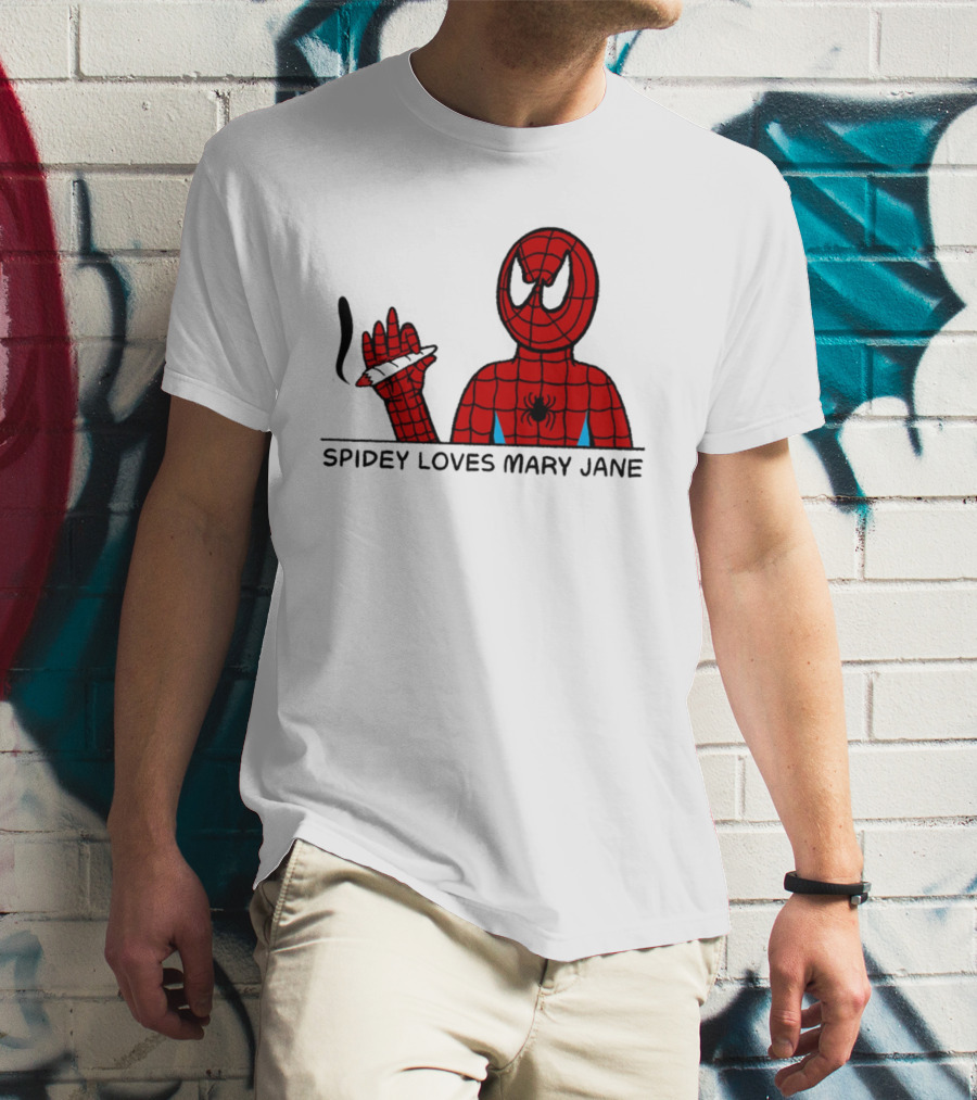 Spidey Loves Mary Jane Spider Man Smoking Humor T-Shirt