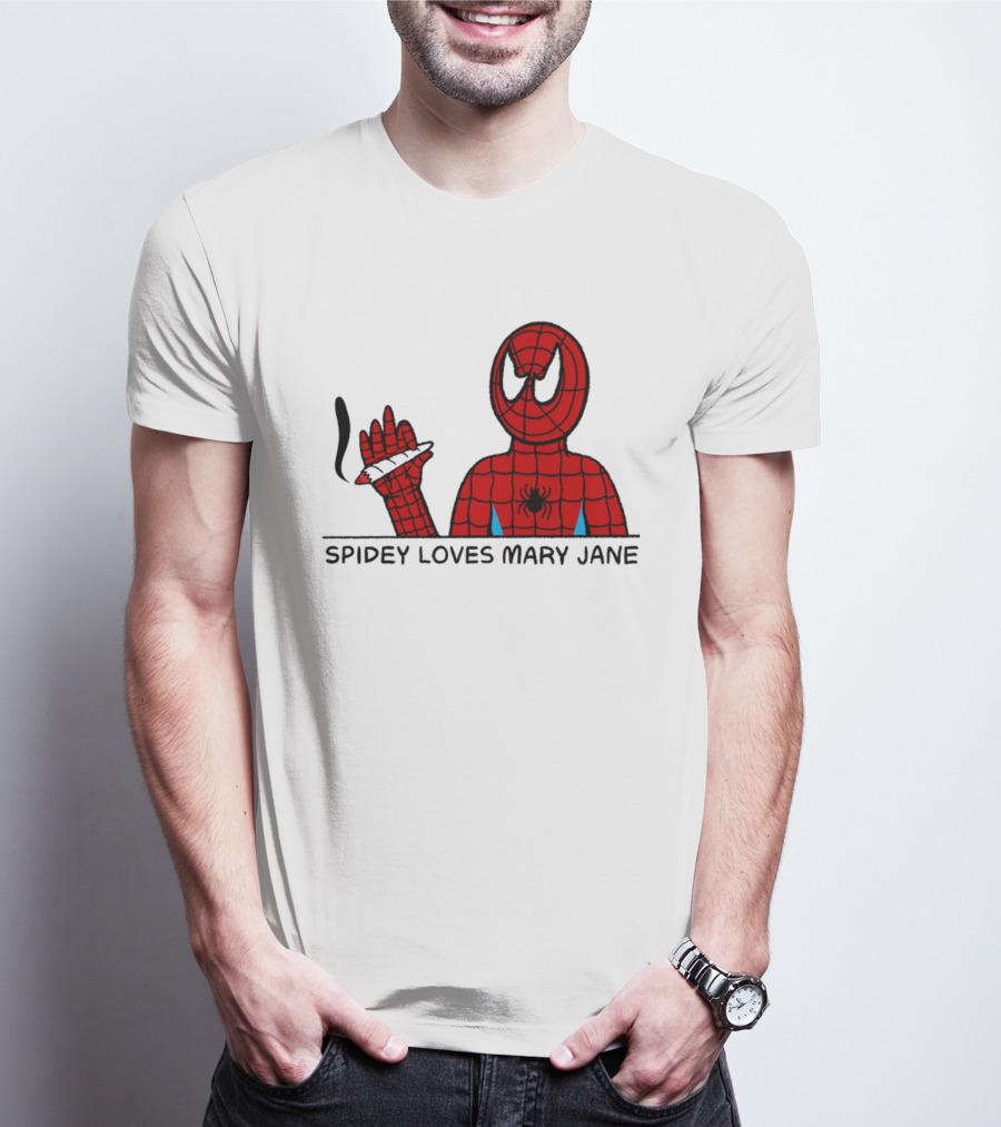 Spidey Loves Mary Jane Spider Man Smoking Humor T-Shirt