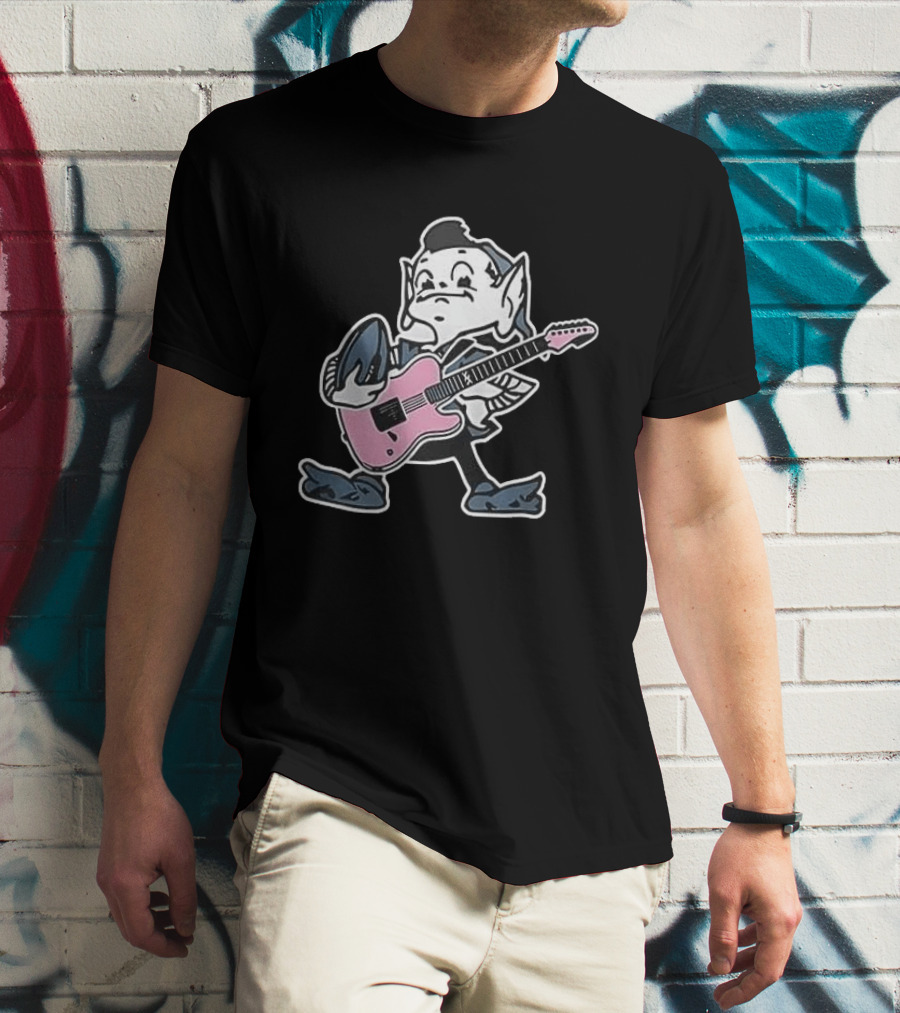 Cleveland Browns Elf Holding Football And Pink Electric Guitar T-Shirt