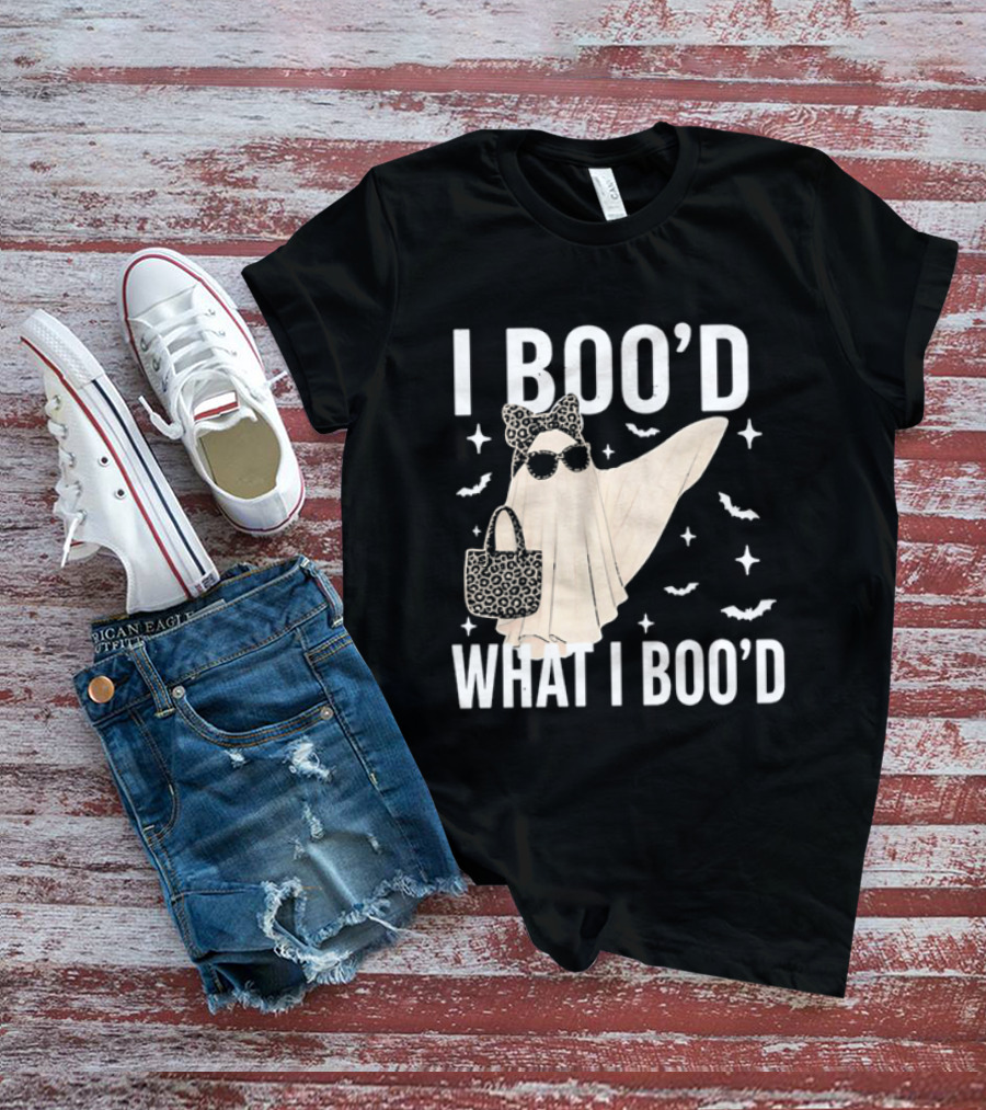 I Boo'd What I Boo'd Cartoon Ghost Leopard Bow Sunglasses Handbag T-Shirt