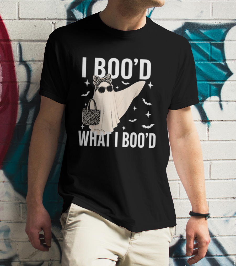 I Boo'd What I Boo'd Cartoon Ghost Leopard Bow Sunglasses Handbag T-Shirt