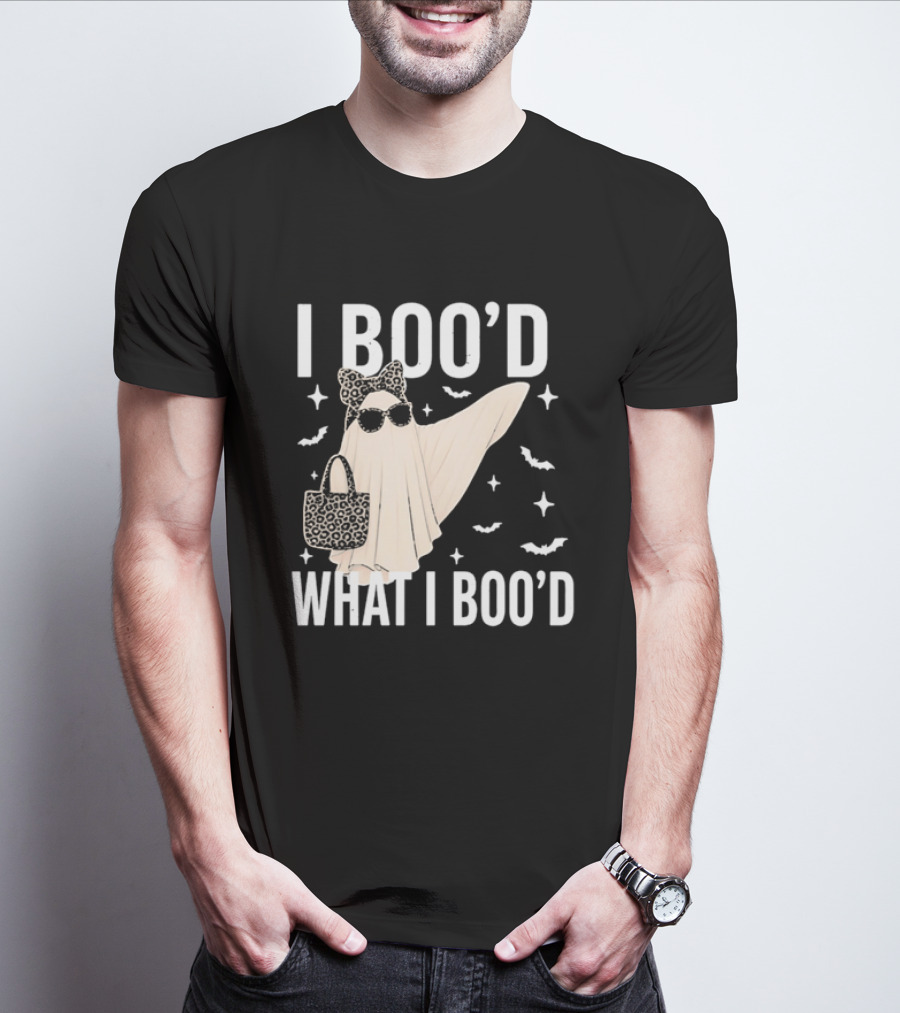 I Boo'd What I Boo'd Cartoon Ghost Leopard Bow Sunglasses Handbag T-Shirt