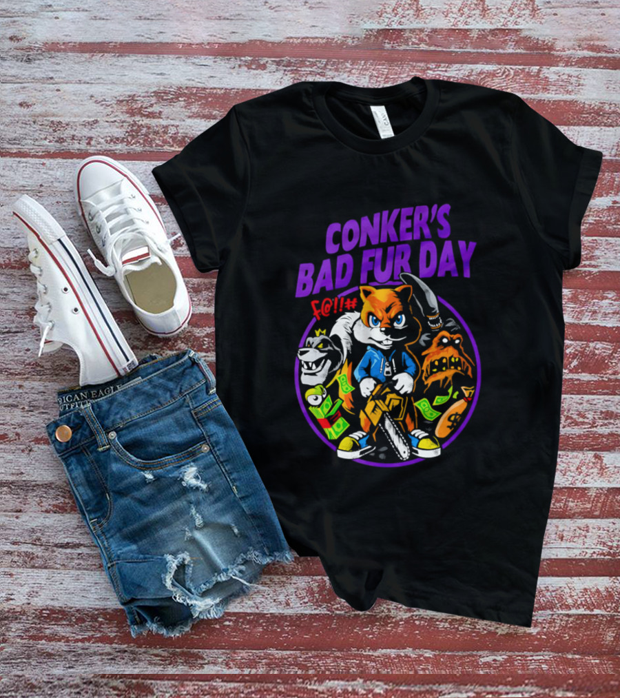 Conker's Bad Fur Day Chainsaw Squirrel Gaming Money T-Shirt