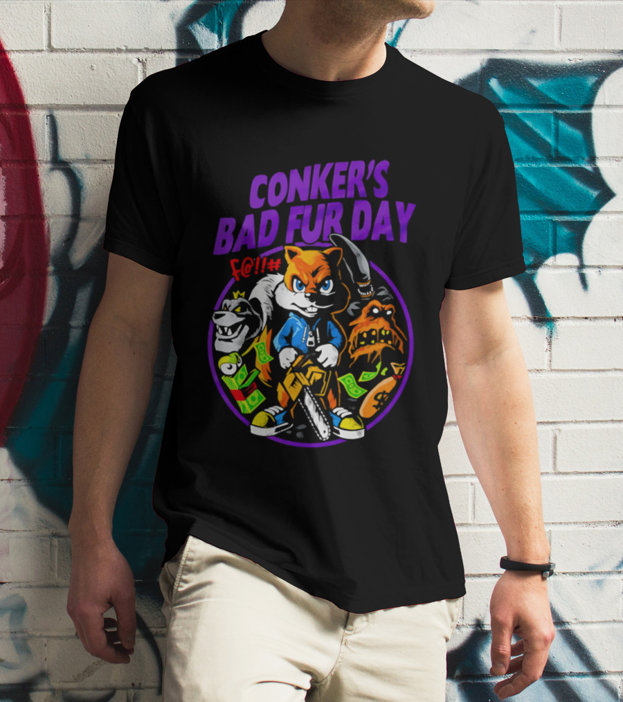 Conker's Bad Fur Day Chainsaw Squirrel Gaming Money T-Shirt