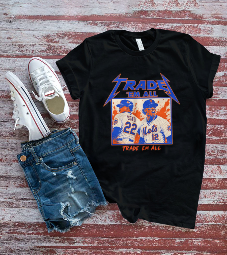 New York Mets Trade Em All Soto Heavy Metal Splatter Player Photos T-Shirt