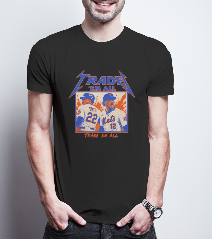 New York Mets Trade Em All Soto Heavy Metal Splatter Player Photos T-Shirt