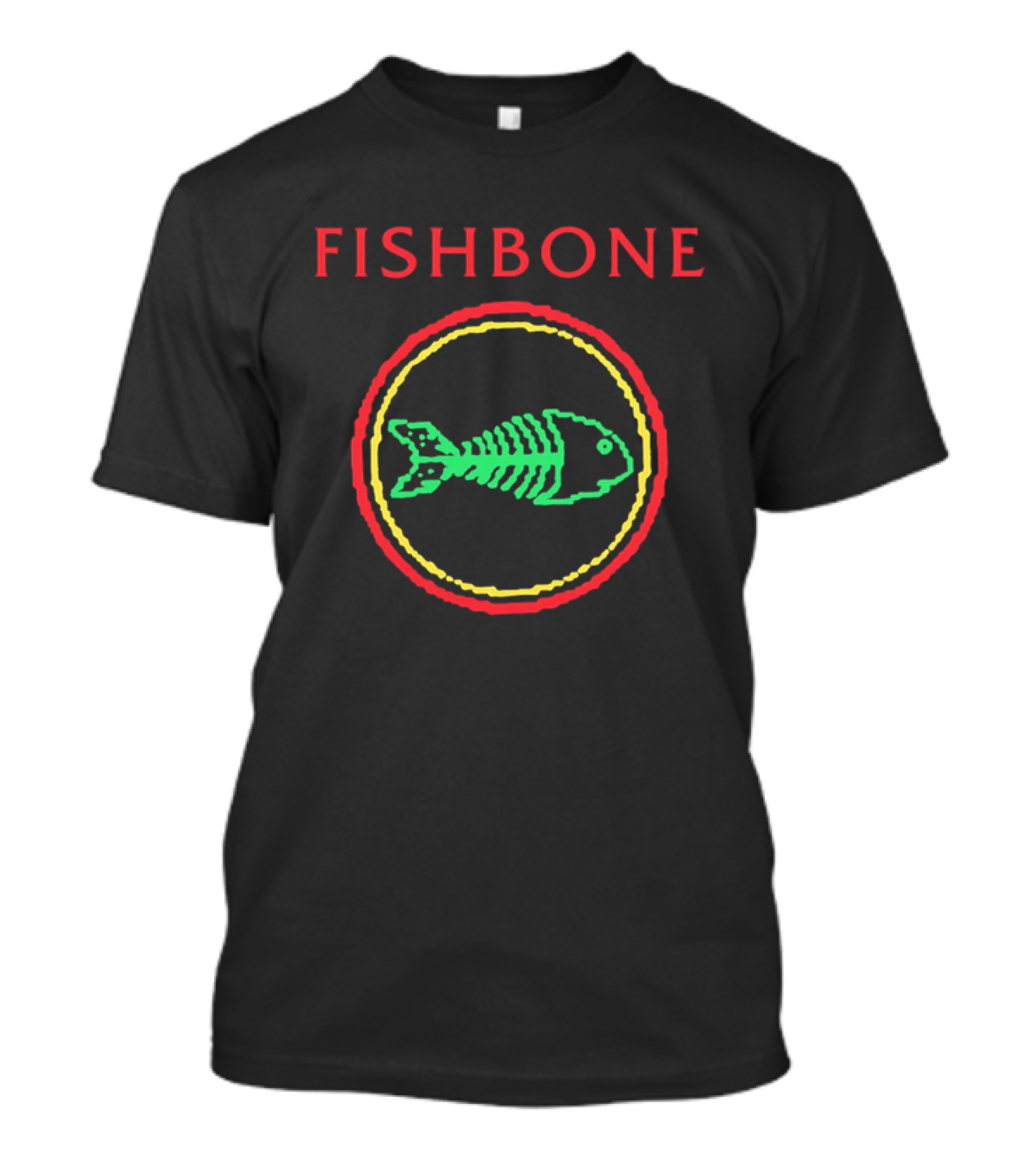 Fishbone Red Text Green Fish Skeleton Yellow Circular Frame T-Shirt