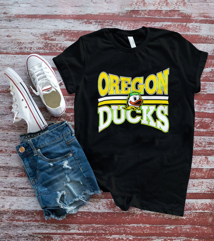 Oregon Ducks Cartoon Sailor Cap Green Yellow Stripes T-Shirt