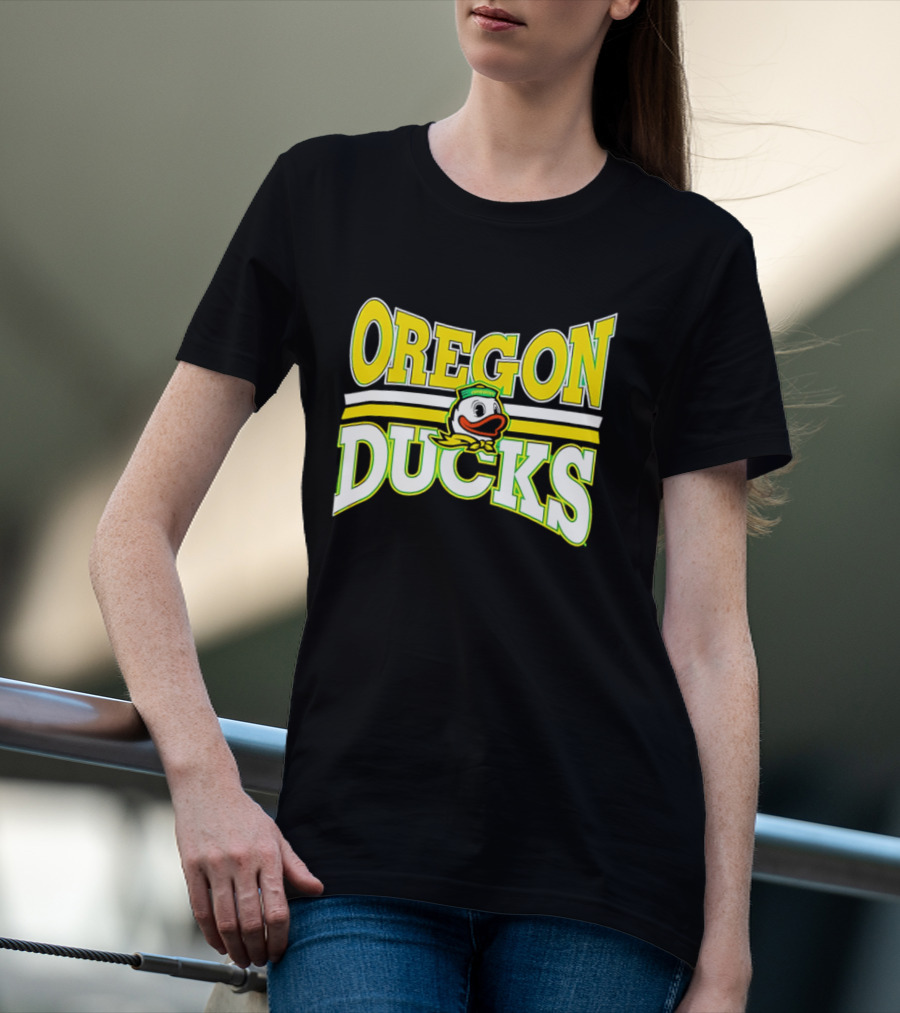 Oregon Ducks Cartoon Sailor Cap Green Yellow Stripes T-Shirt