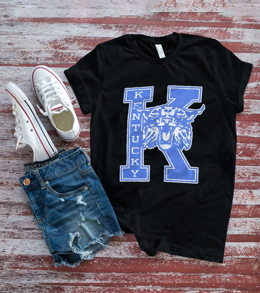 Kentucky Wildcats NCAA Distressed Block Letter K Wildcats Head T-Shirt