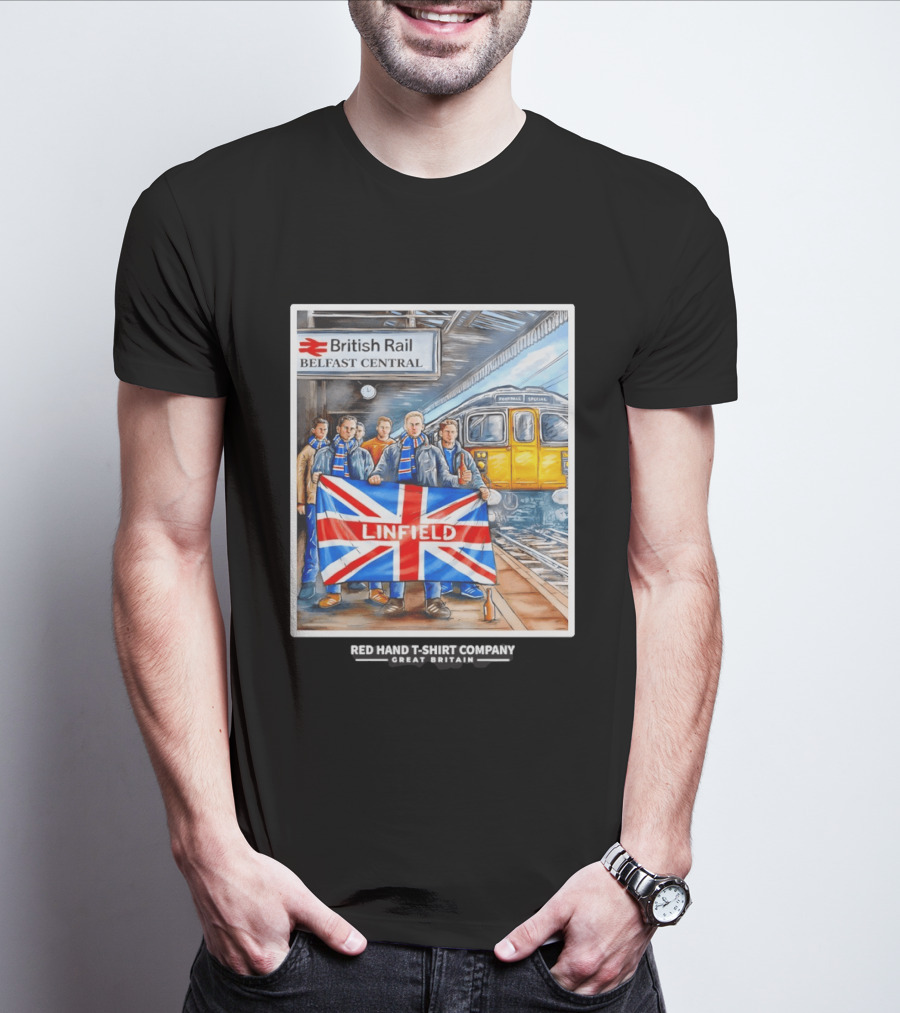 British Rail Belfast Central Linfield UK Flag T-Shirt