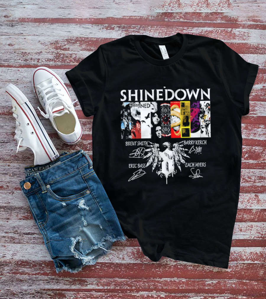 Shinedown Band Collage Brent Smith Barry Kerch Zach Myers Eric Bass Signatures T-Shirt