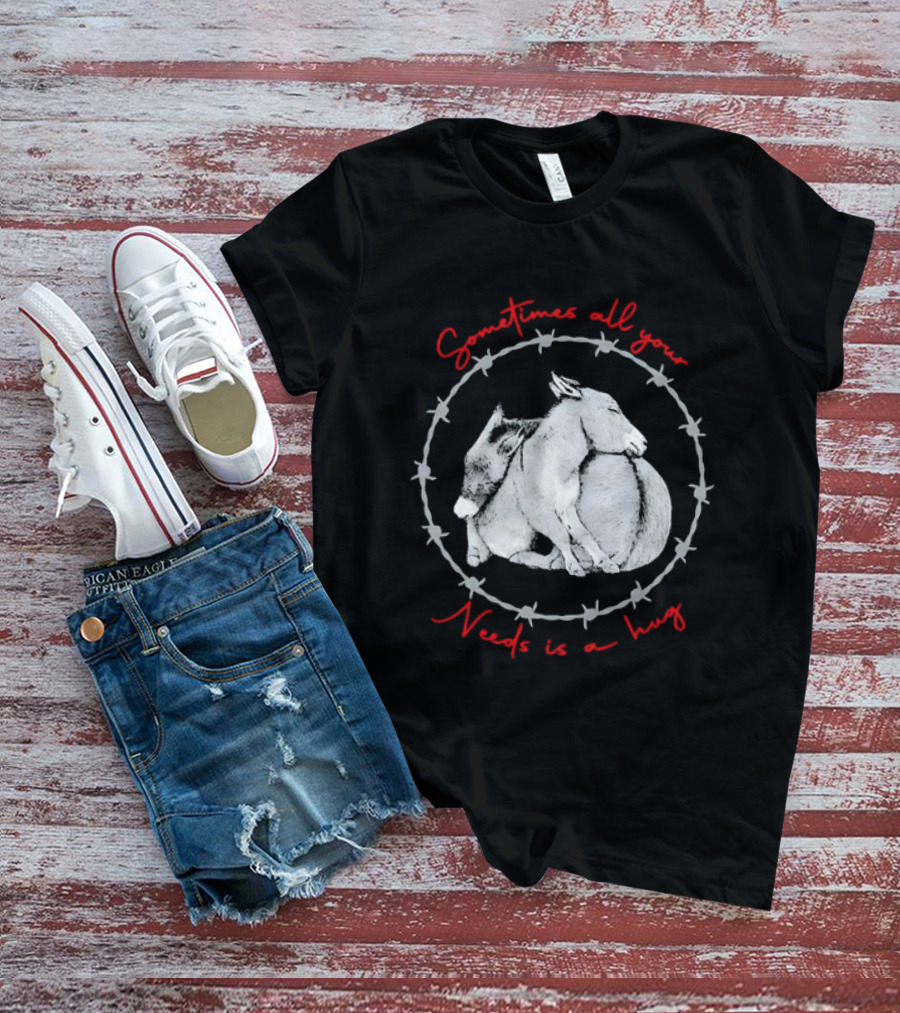 Sometimes All Your Needs Is A Hug Cuddling Donkeys Barbed Wire T-Shirt