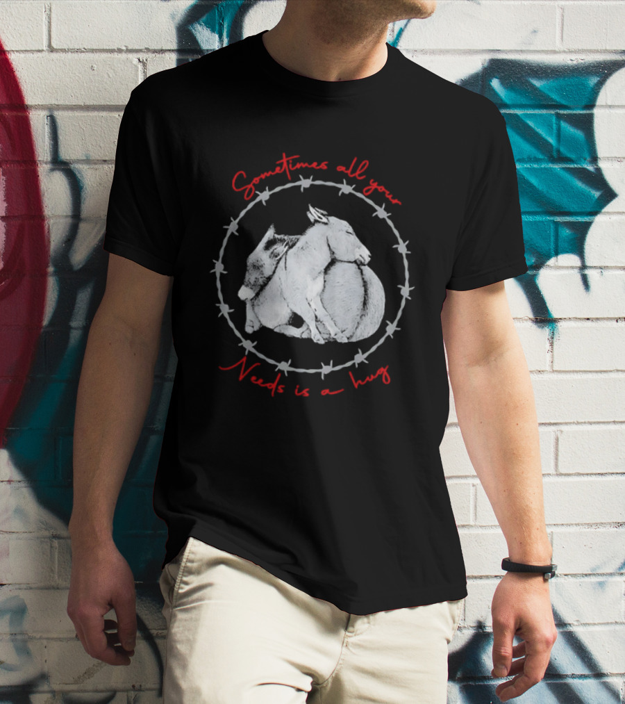 Sometimes All Your Needs Is A Hug Cuddling Donkeys Barbed Wire T-Shirt