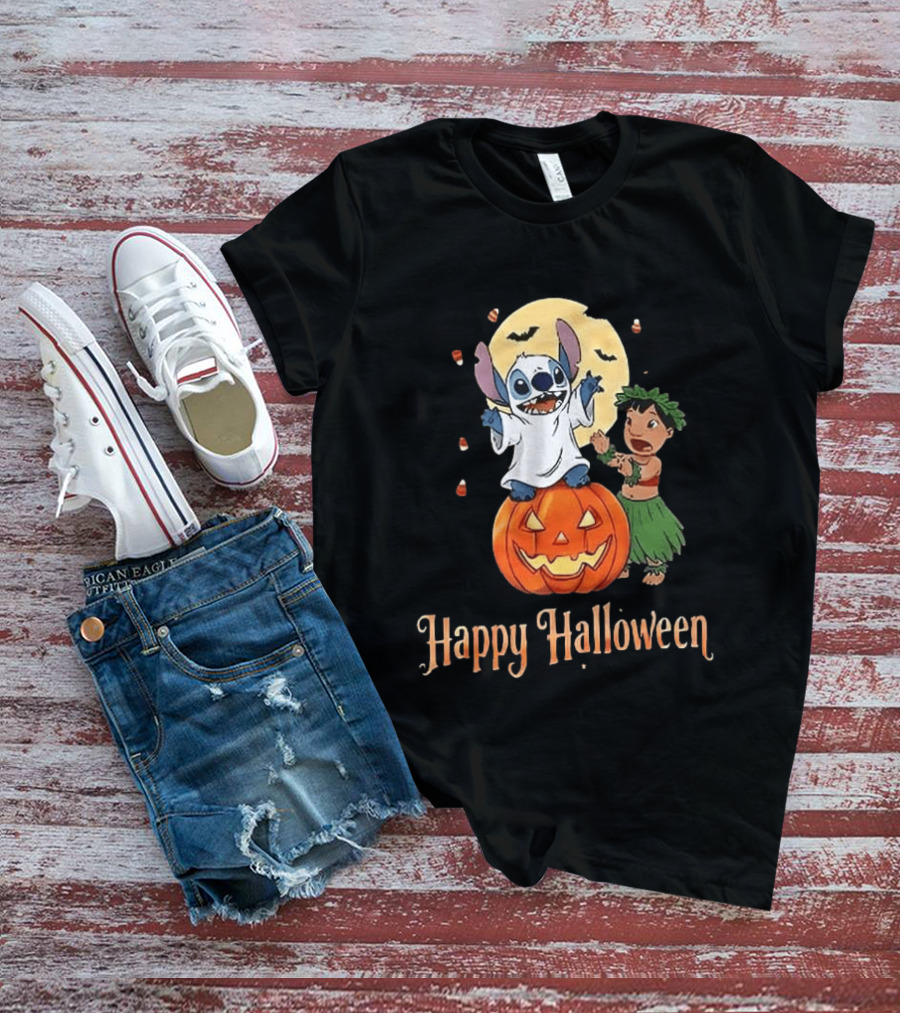 Stitch Halloween Happy Pumpkin Lilo Ghost Costume T-Shirt