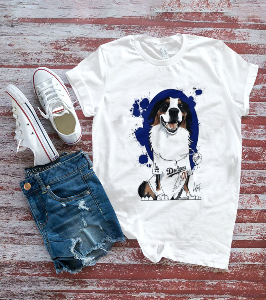 Los Angeles Dodgers MLB Kygo Cartoon Australian Shepherd Dog Paint Splatter T-Shirt