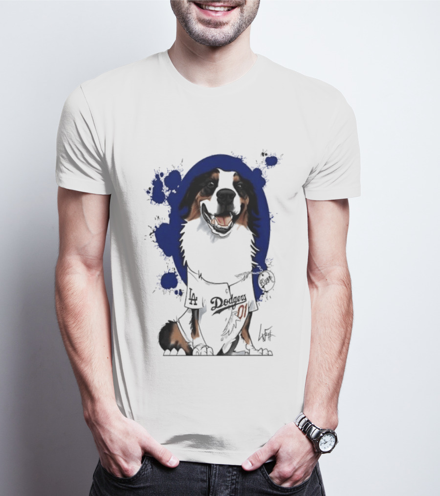 Los Angeles Dodgers MLB Kygo Cartoon Australian Shepherd Dog Paint Splatter T-Shirt
