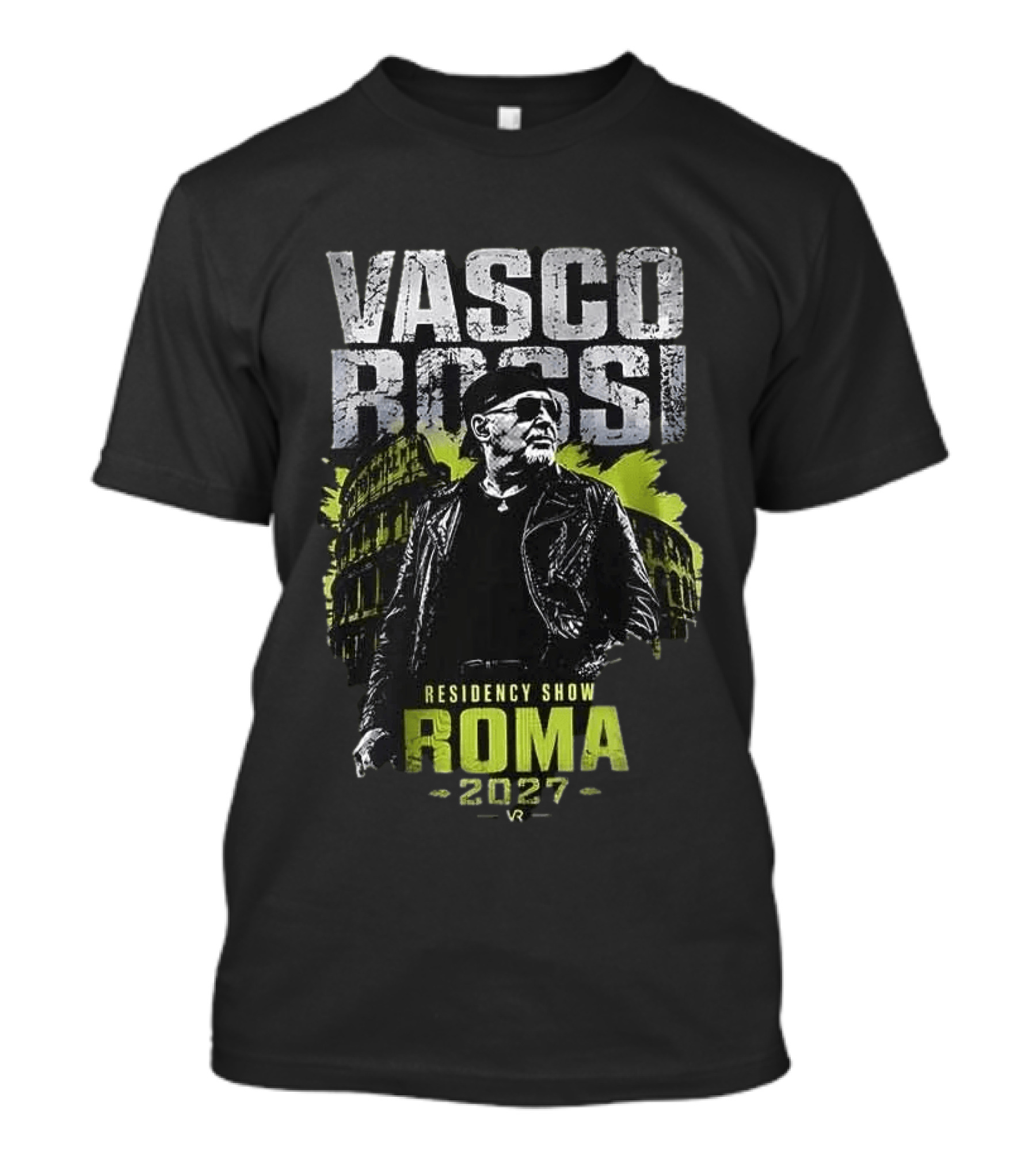 Vasco Rossi Residency Show Roma 2027 Black Leather Jacket Iconic Performance T-Shirt