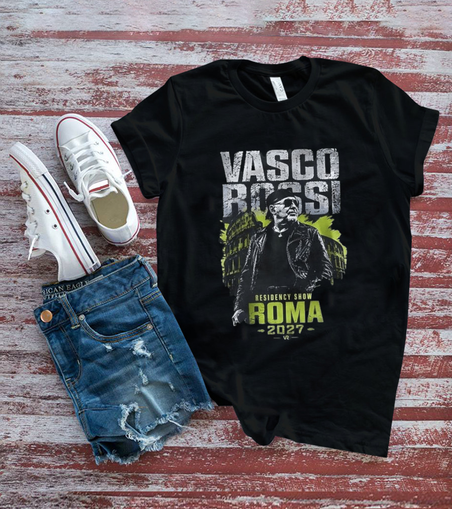 Vasco Rossi Residency Show Roma 2027 Black Leather Jacket Iconic Performance T-Shirt