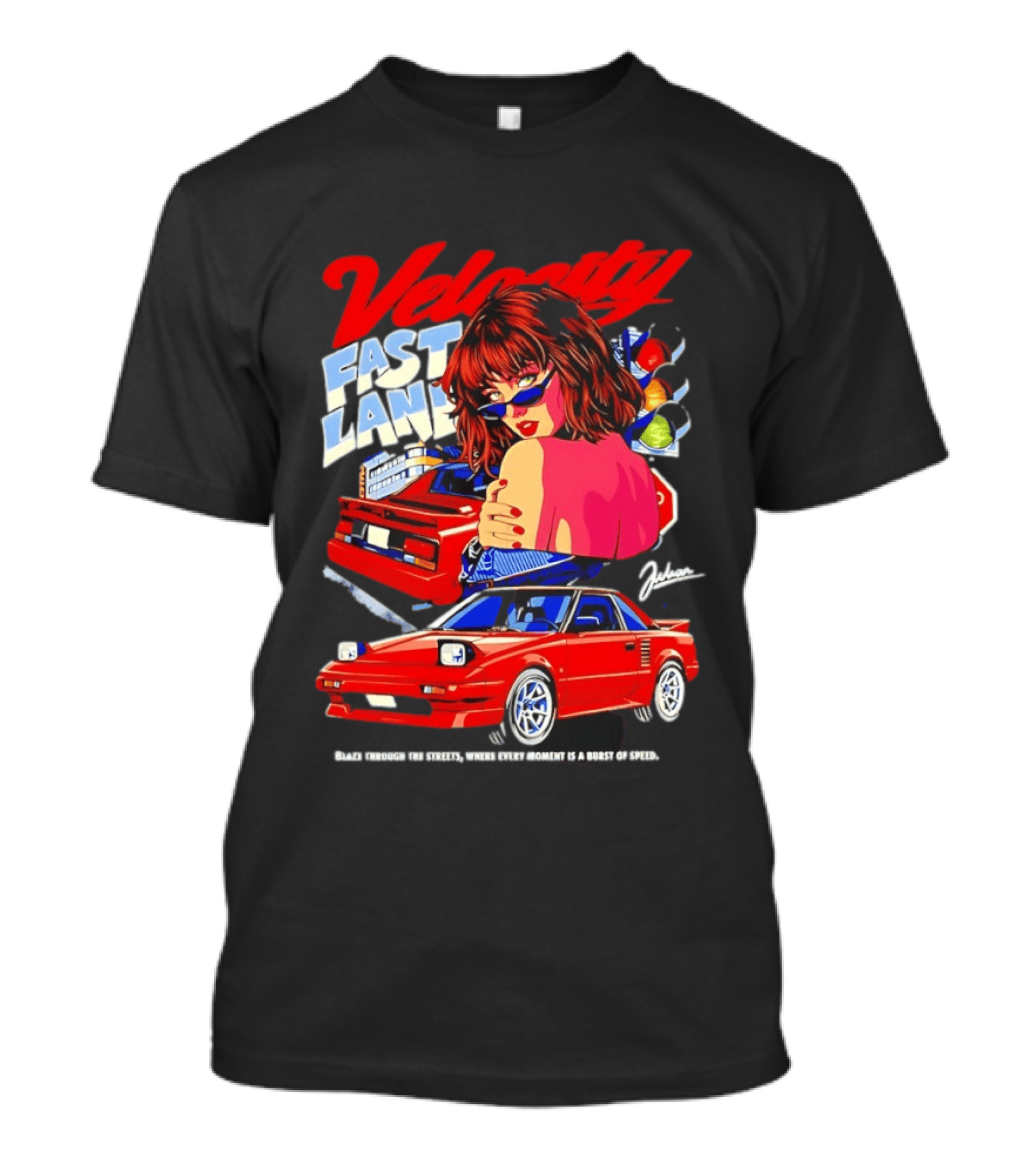 Velocity Fast Lane Blaze Through The Streets Classic Red Cars Retro Vibe T-Shirt