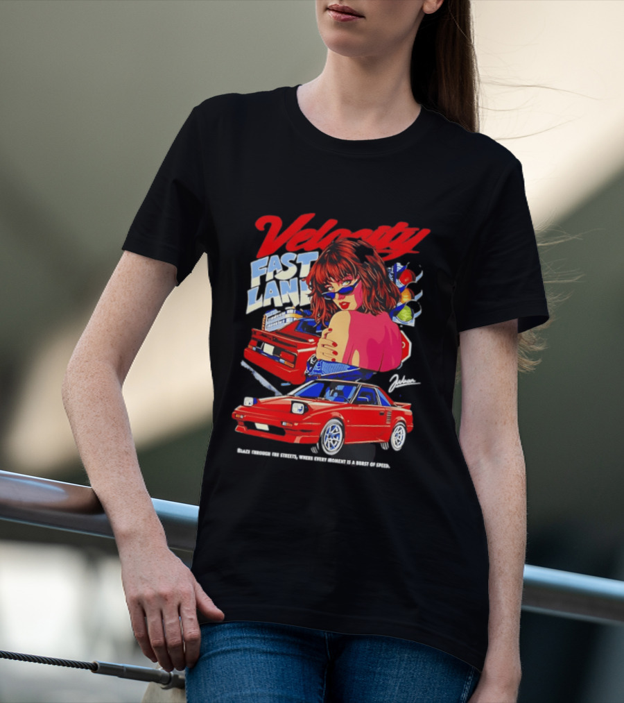 Velocity Fast Lane Blaze Through The Streets Classic Red Cars Retro Vibe T-Shirt