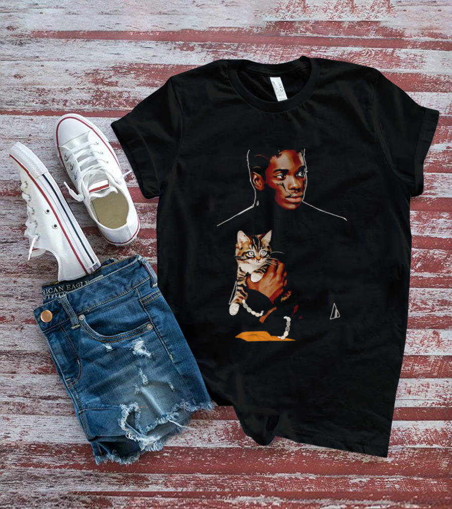 Young Man Holding A Tabby Cat Painting T-Shirt