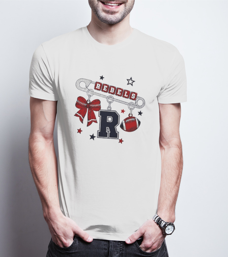 Rebels R Charm Safety Pin Red Bow Football Stars T-Shirt