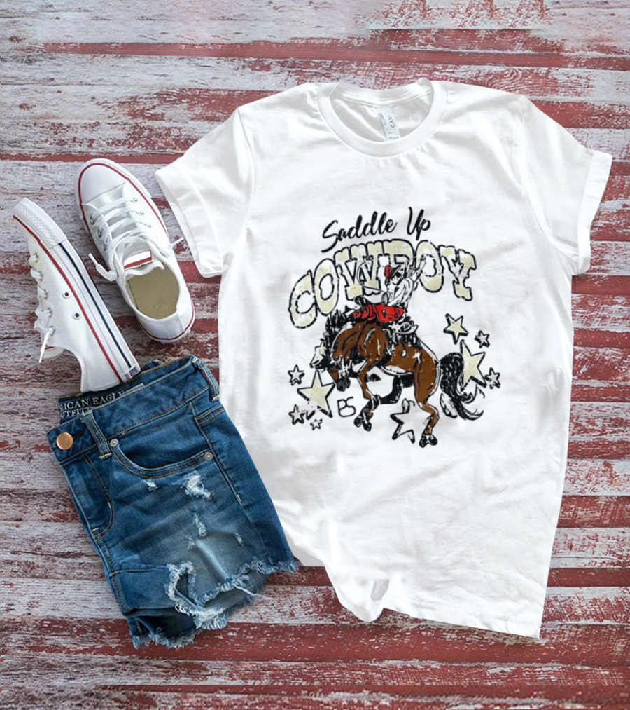 Saddle Up Cowboy Distressed Bucking Bronco Horse Rodeo Stars Bs T-Shirt