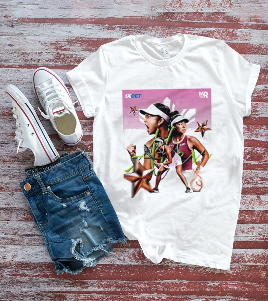 Alex Eala 1XBET Tennis Player Collage Gold Stars Pink T-Shirt
