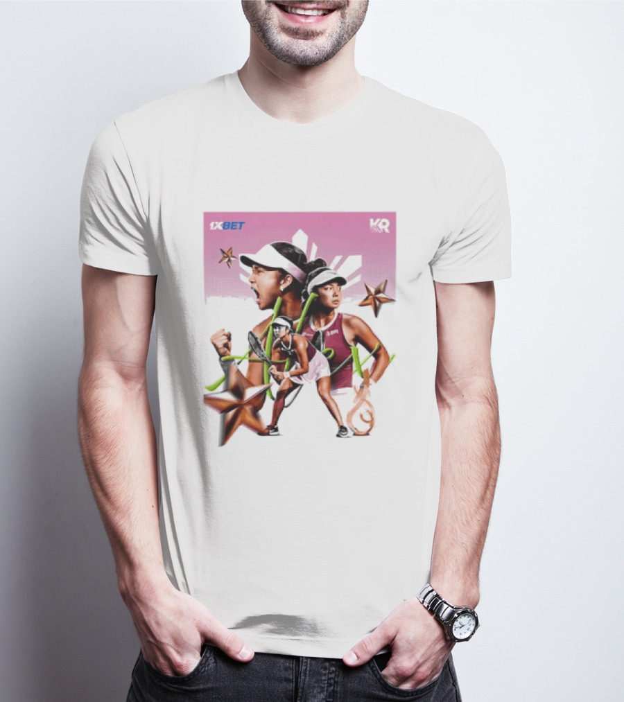 Alex Eala 1XBET Tennis Player Collage Gold Stars Pink T-Shirt