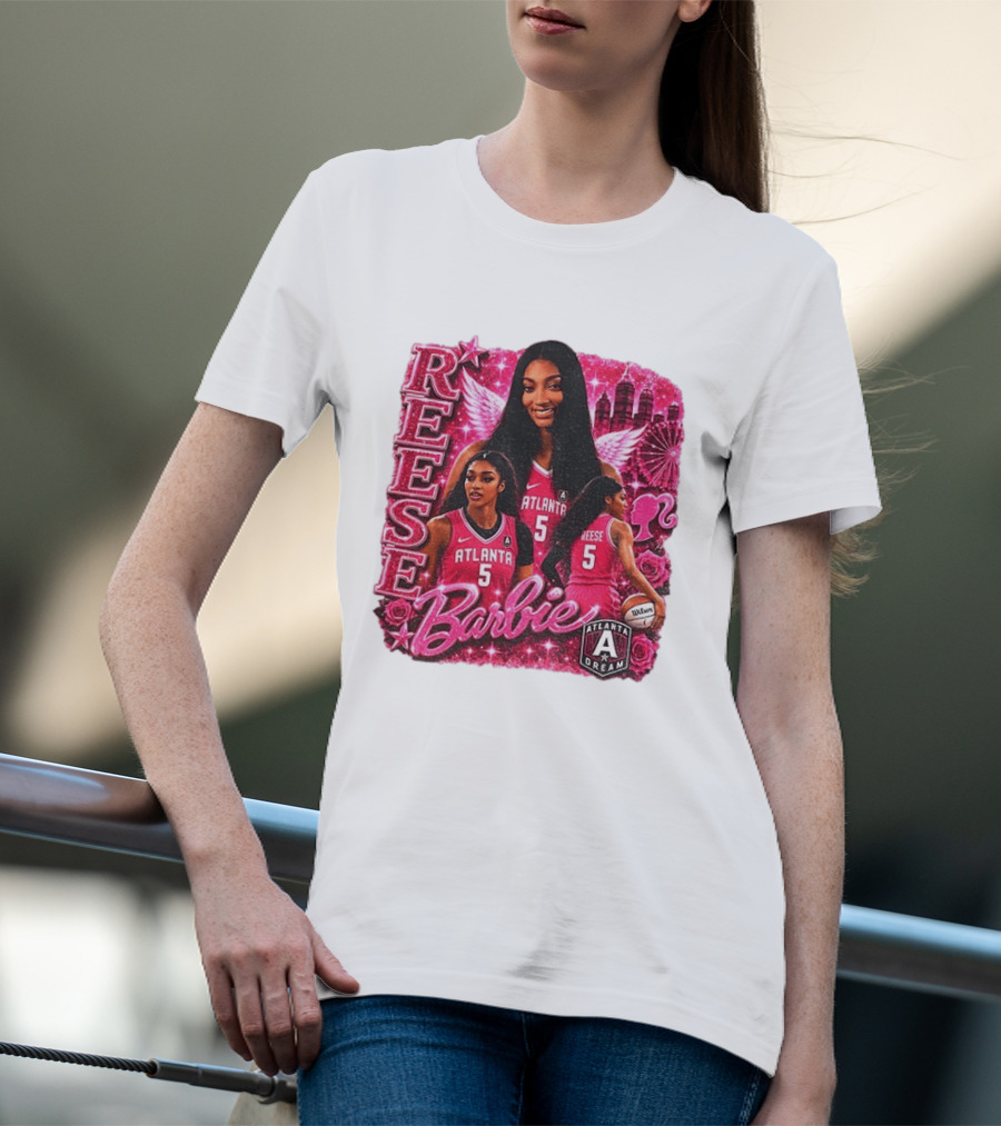Angel Reese Atlanta Dream Barbie Pink Basketball Collage WNBA T-Shirt