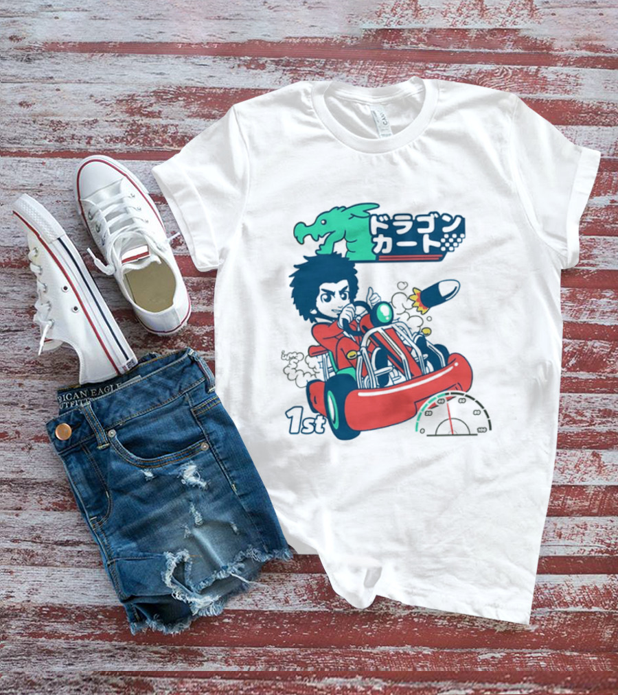 Dragon Kart Japanese Afro Racer 1st Place Red Vehicle Rocket Gauge T-Shirt