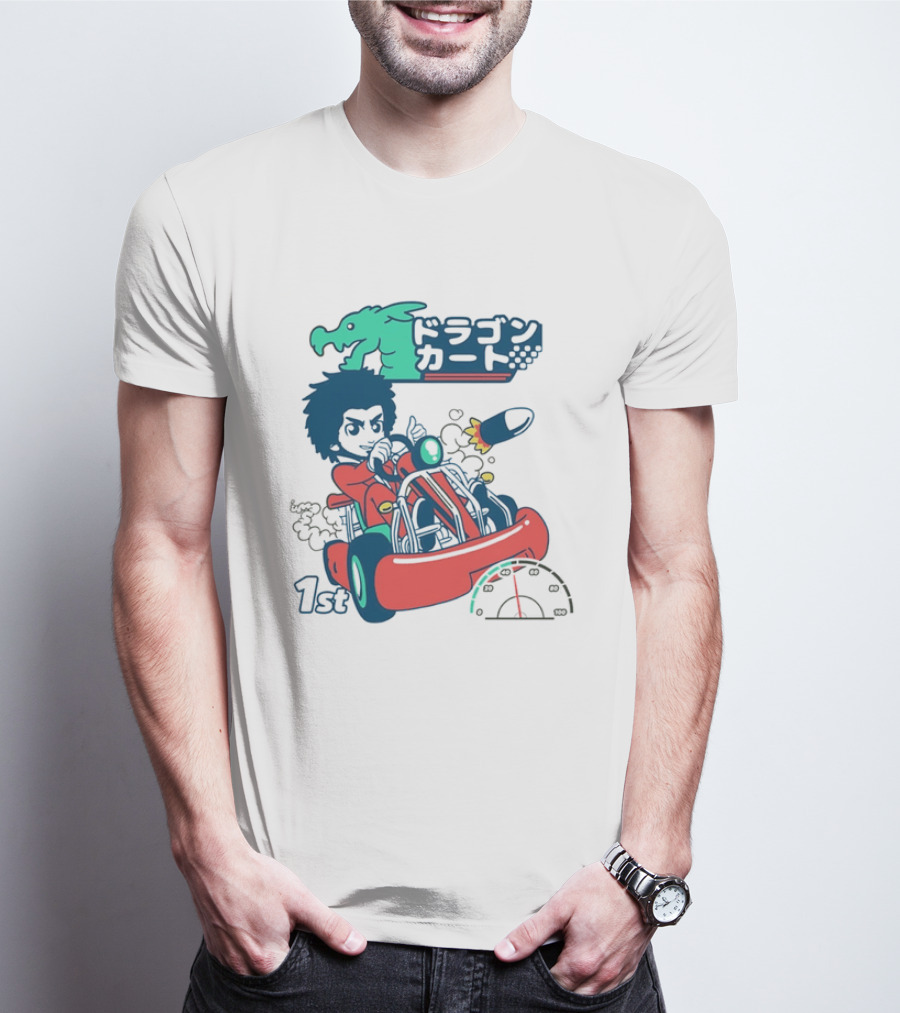 Dragon Kart Japanese Afro Racer 1st Place Red Vehicle Rocket Gauge T-Shirt