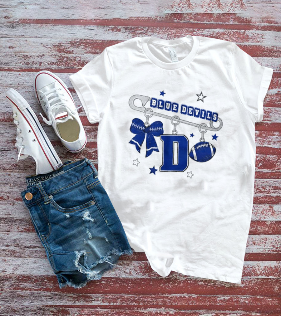 Duke Blue Devils Football Safety Pin Charms Bow Stars T-Shirt