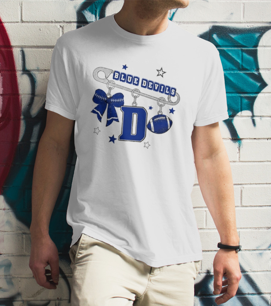 Duke Blue Devils Football Safety Pin Charms Bow Stars T-Shirt