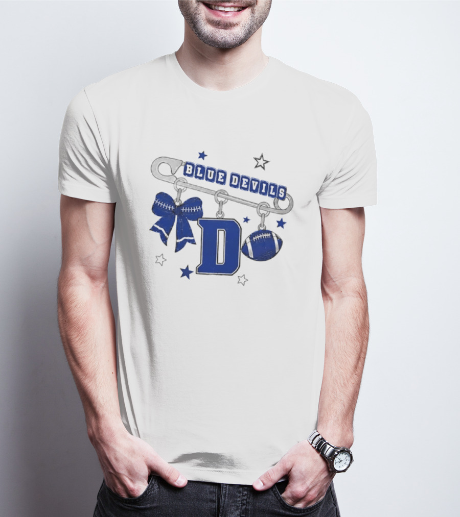 Duke Blue Devils Football Safety Pin Charms Bow Stars T-Shirt