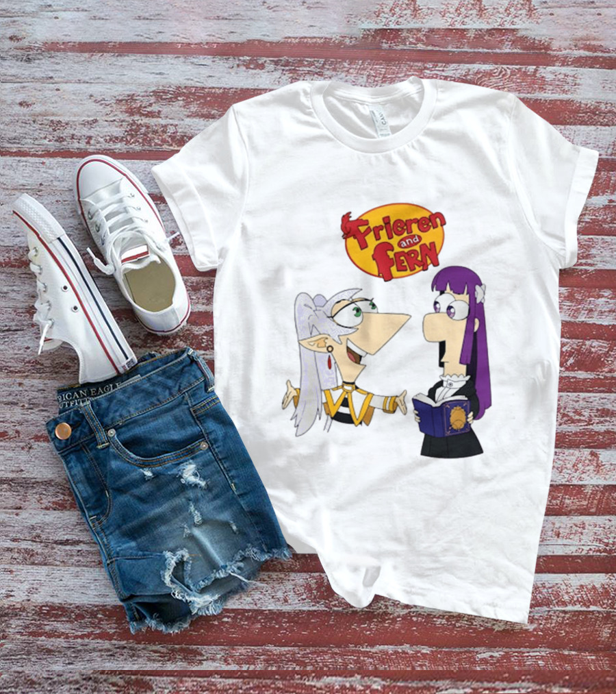 Frieren And Fern Animated Characters With Book And Unique Cartoon T-Shirt