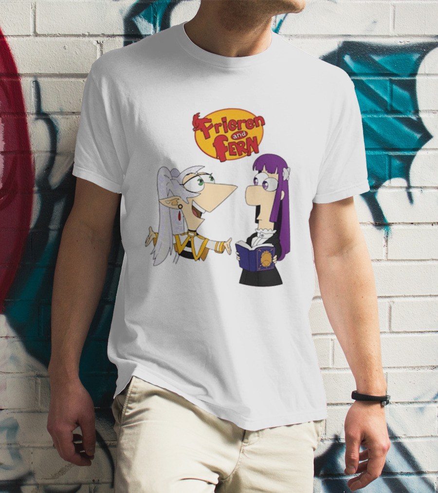 Frieren And Fern Animated Characters With Book And Unique Cartoon T-Shirt