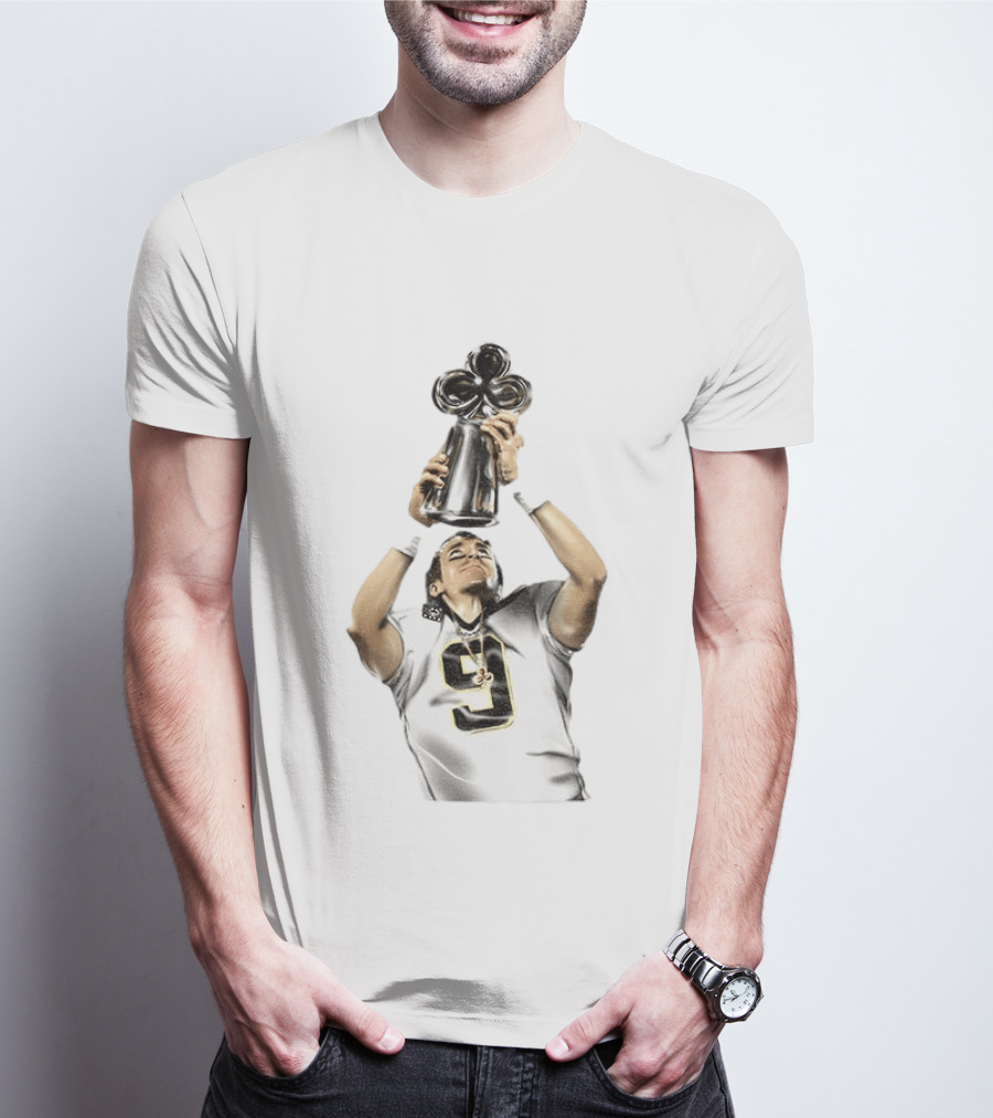 Drew Brees Saints Hall Of Fame 2026 Number 9 Trophy Celebration T-Shirt
