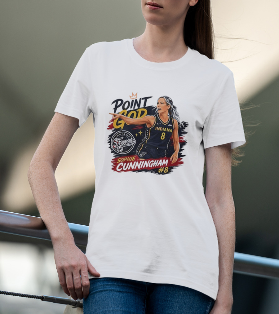Indiana Fever WNBA Sophie Cunningham Point God #8 Basketball Player Painting T-Shirt