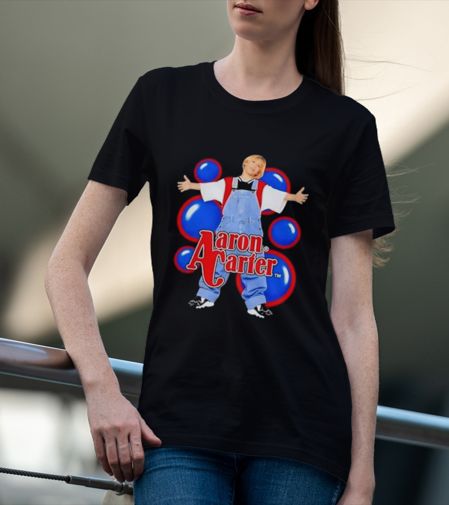Aaron Carter Denim Overalls Bubbles Photo Bootleg T-Shirt