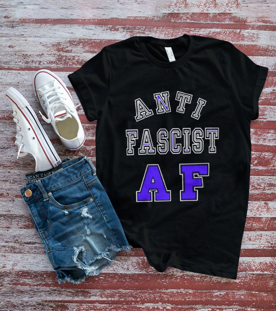 ANTI FASCIST AF Purple White Varsity Block стиль T-Shirt