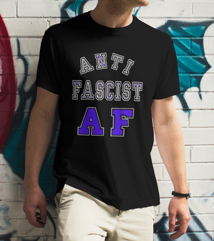 ANTI FASCIST AF Purple White Varsity Block стиль T-Shirt