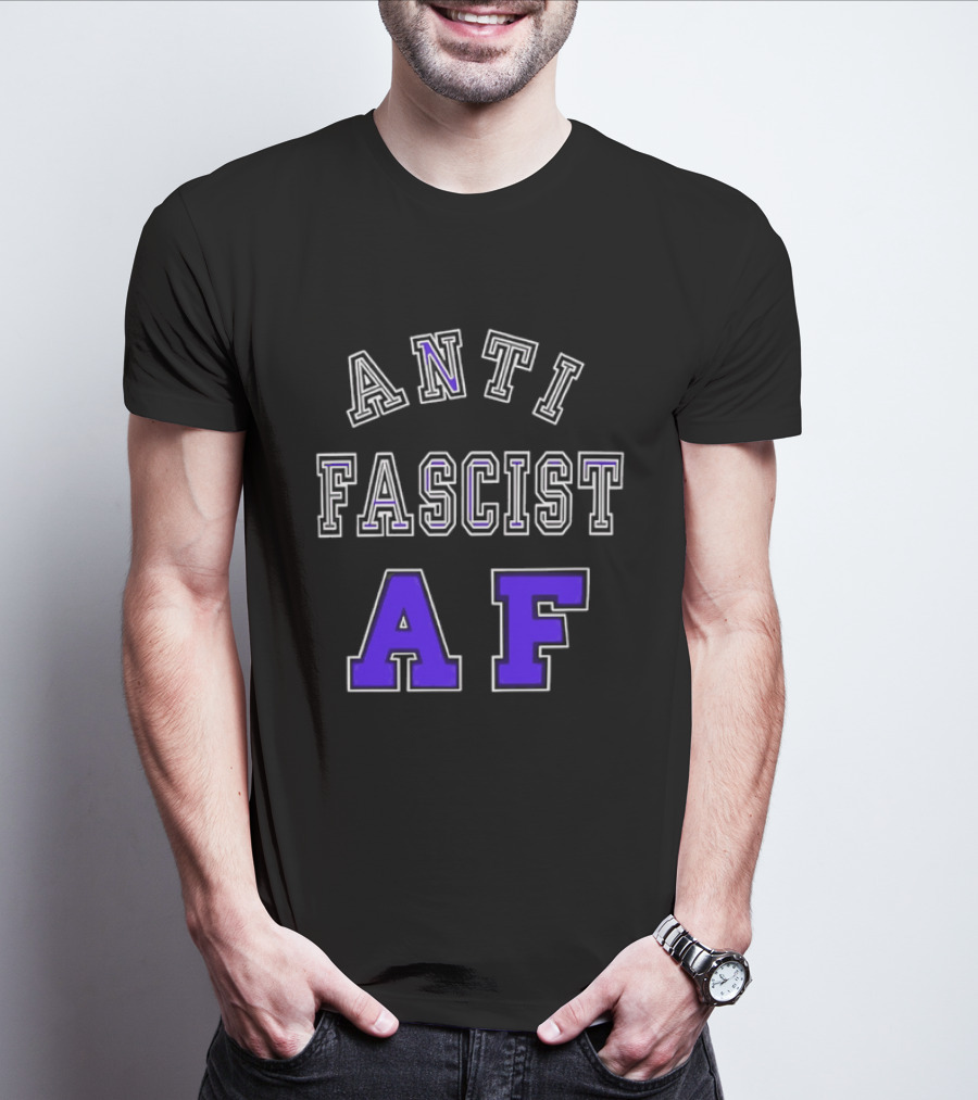 ANTI FASCIST AF Purple White Varsity Block стиль T-Shirt