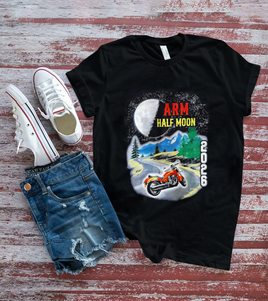 Arm Half Moon 2026 Orange Motorcycle Winding Mountain Road Night Sky T-Shirt