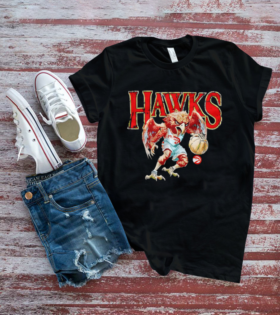 Atlanta Hawks Fierce Dribbling Cartoon Bird In NBA Jersey T-Shirt